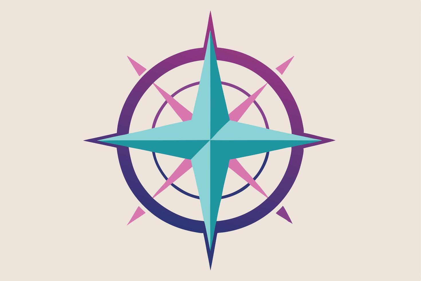 Abstract Compass Rose Teal, Purple, Pink, Navigation, Direction, Guidance, Exploration, Travel, Jour vector