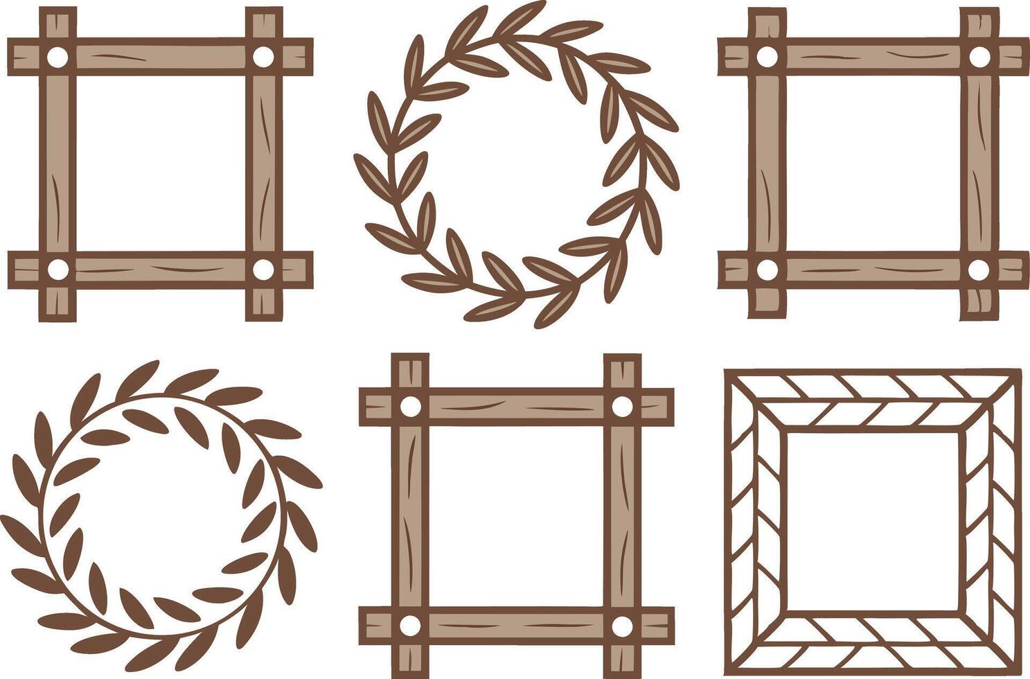 Rustic hand drawn frames wreaths design elements vector