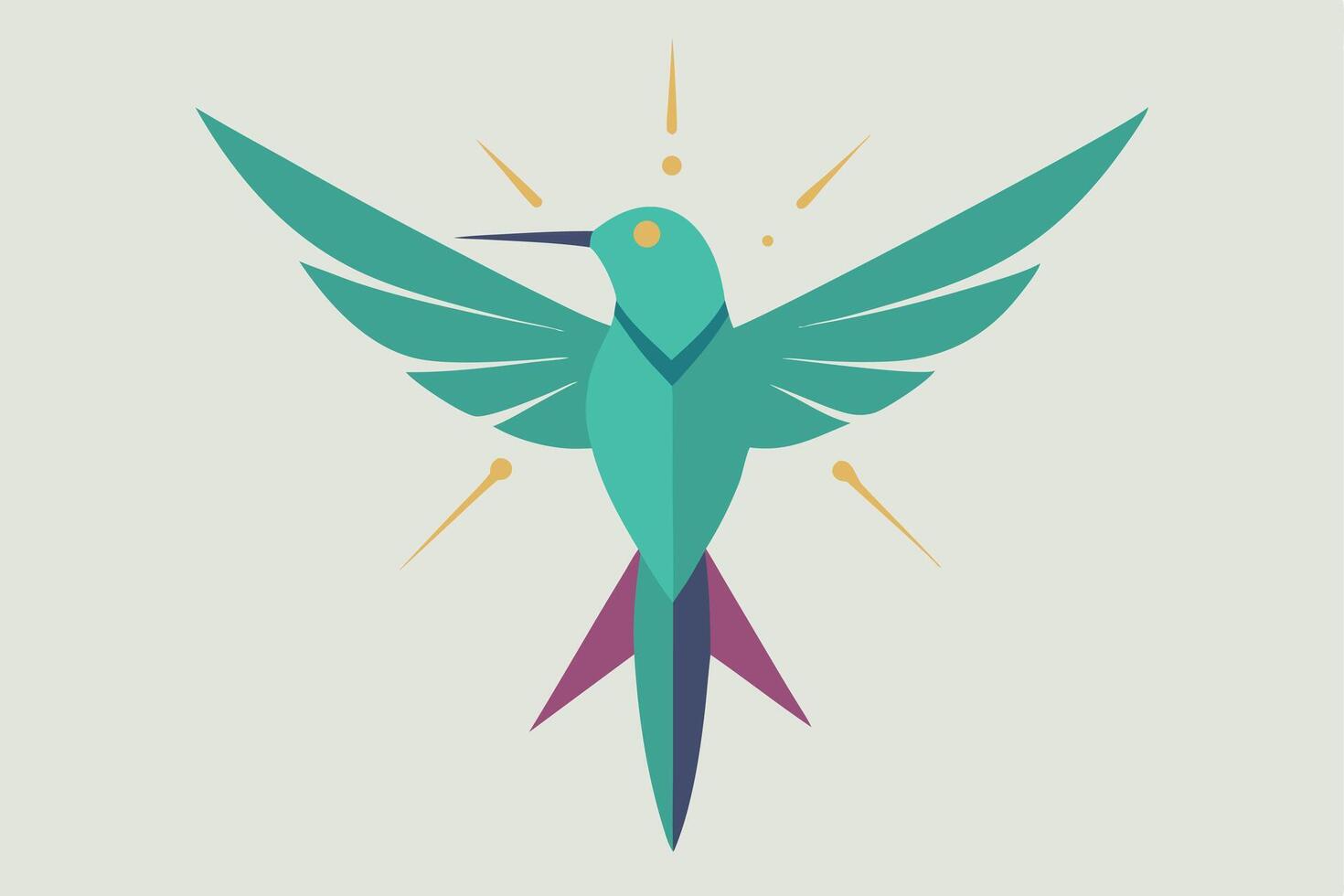 Teal Hummingbird Logo Design Wings, Rays, Avian, Geometric, Symbol vector