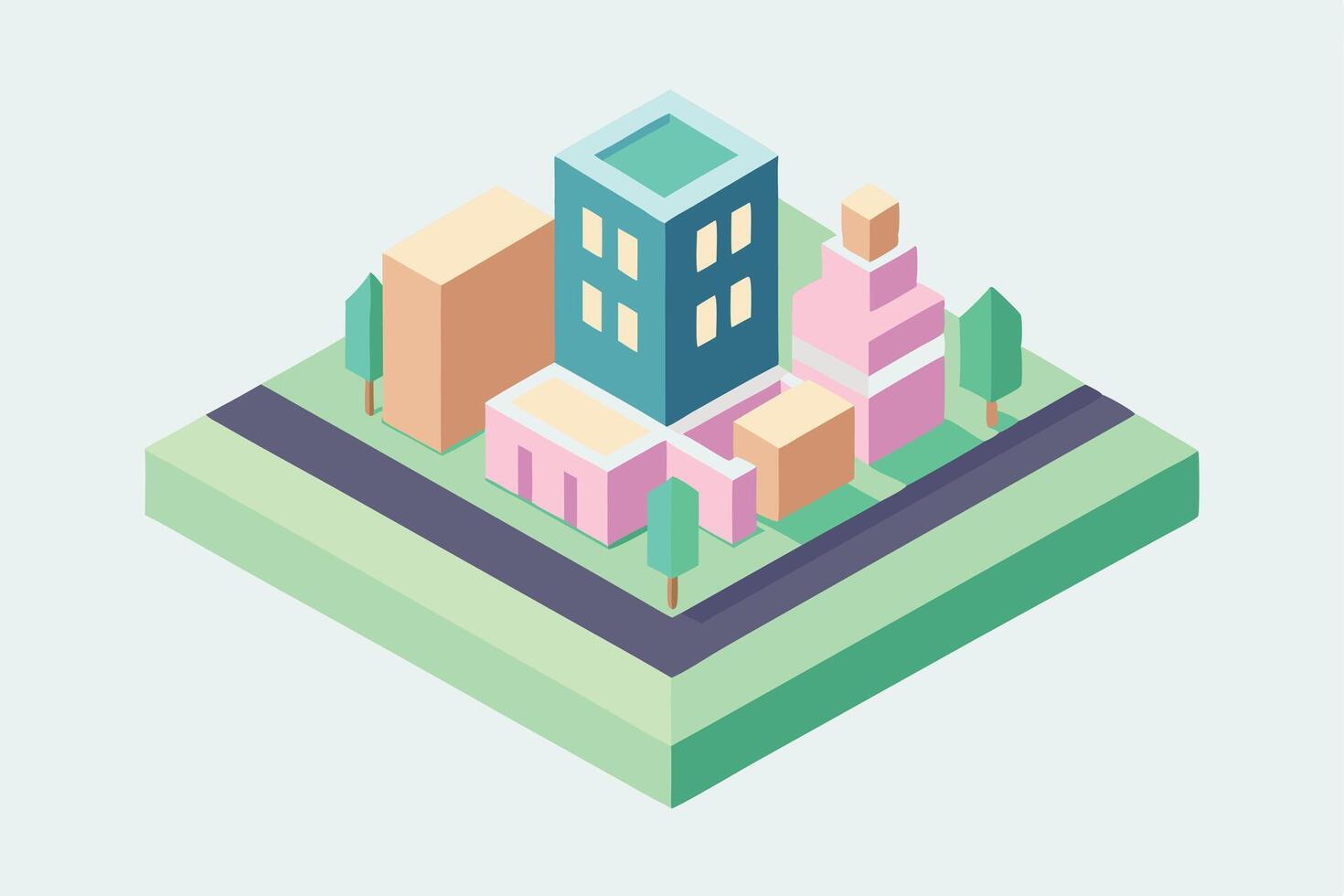 Isometric Buildings, Roads, Trees, Urban Design vector