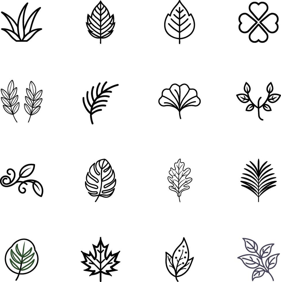 Botanical Line Art Leaf Icons, Nature Symbols, Plant Designs vector