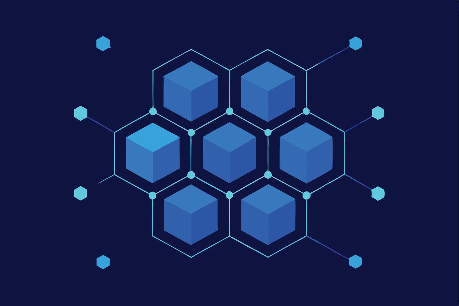 Blockchain Network Cubes, Hexagons, Nodes, Data, Security, Technology, Digital, System, Crypto, Inno vector