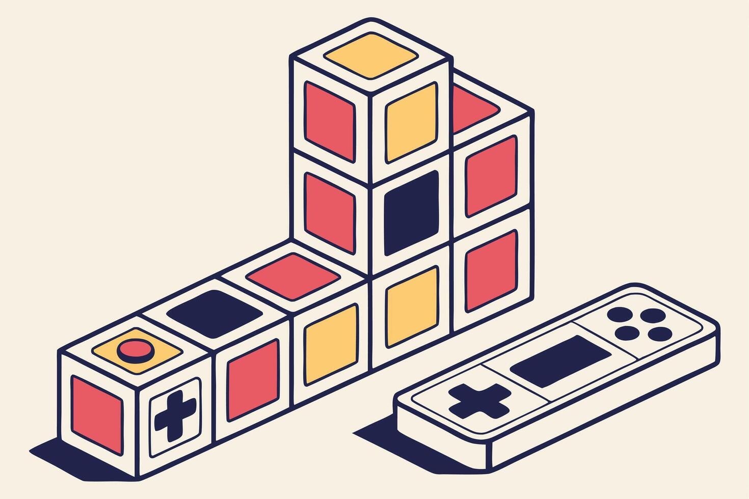 Retro Gaming Blocks Colorful Cubes, Controller, Pixel Art vector