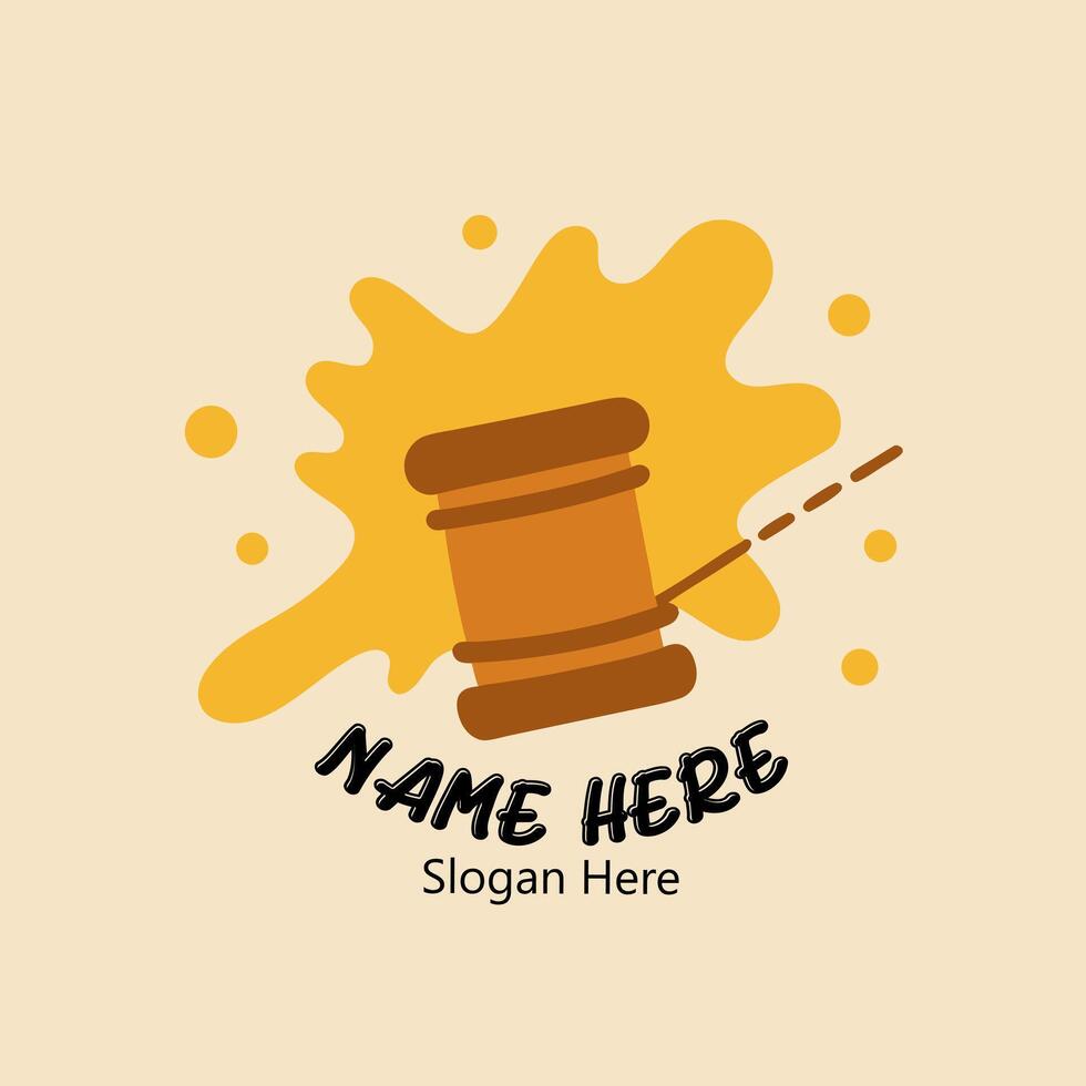 Handmade wooden spool logo design yellow splash background vector