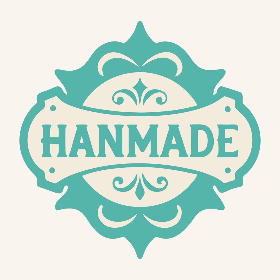 Elegant teal handmade logo design vintage style craft vector