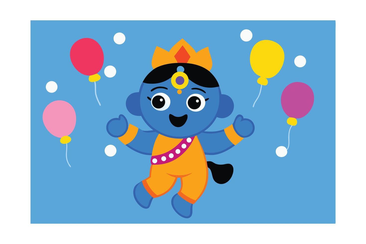 Joyful Little Krishna Balloon Festive Fun Cartoon Illustration vector