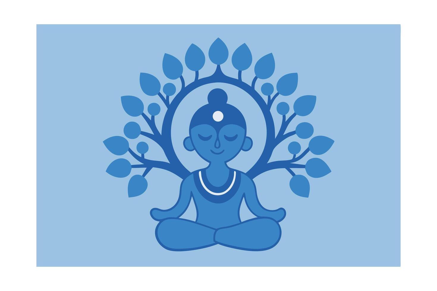 Serene Blue Buddha Meditating Under Bodhi Tree Enlightenment vector