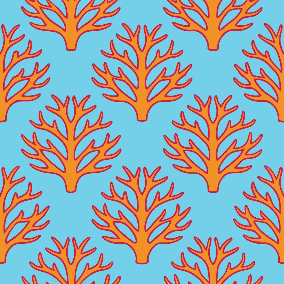 Seamless orange coral reef pattern on blue background vector