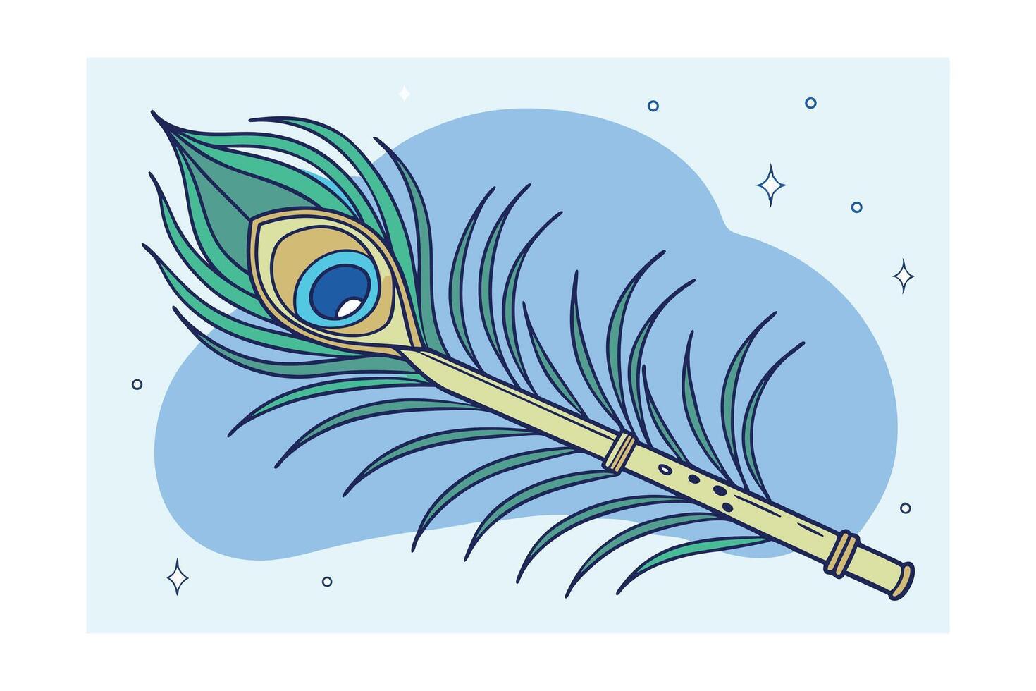 Vibrant Peacock Feather Flute Krishnas Divine Instrument vector