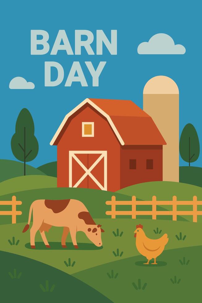 Farm day with farm animals and barn illustration vector