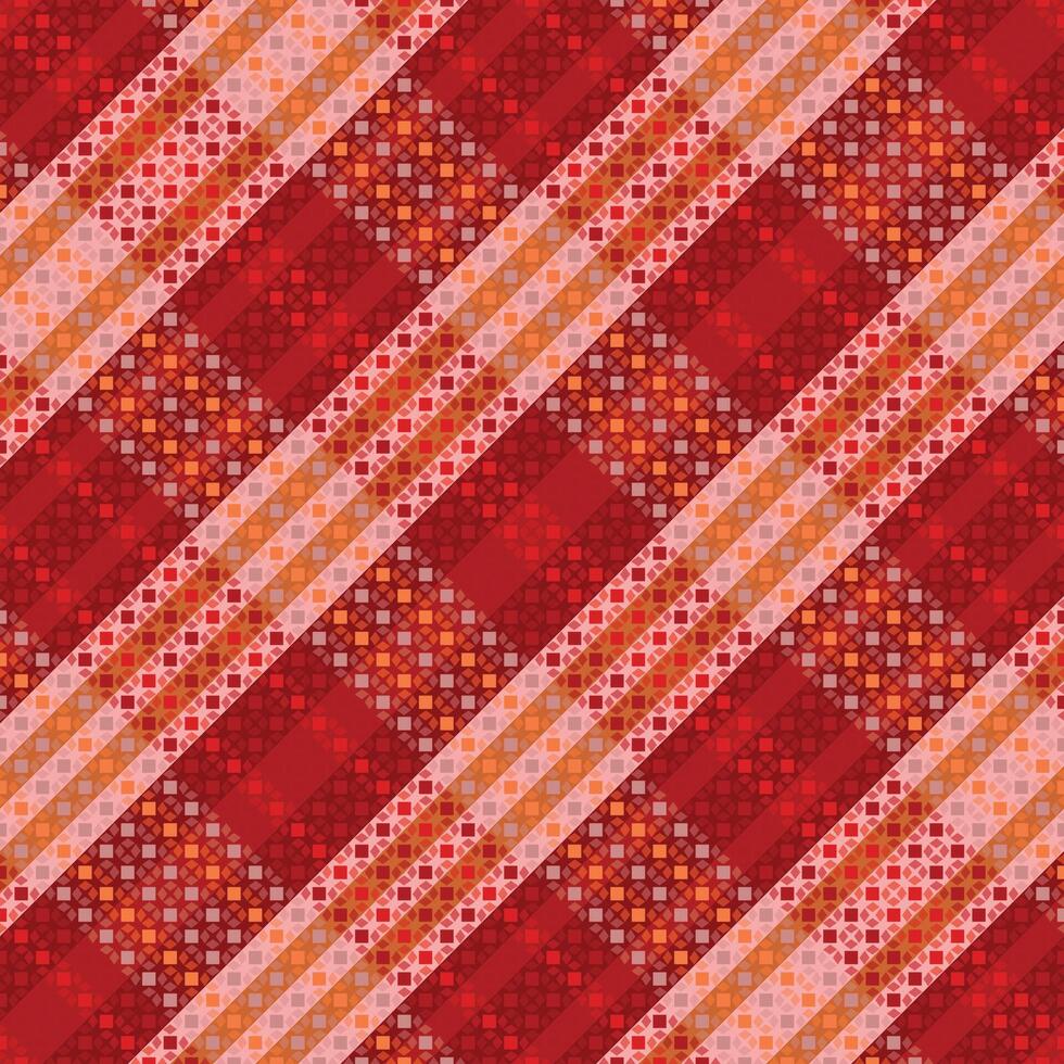 A red and orange plaid fabric with dots vector