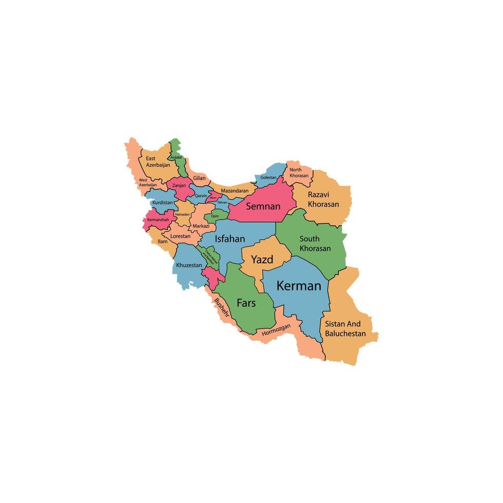 Detailed labeled provinces of Iran vector