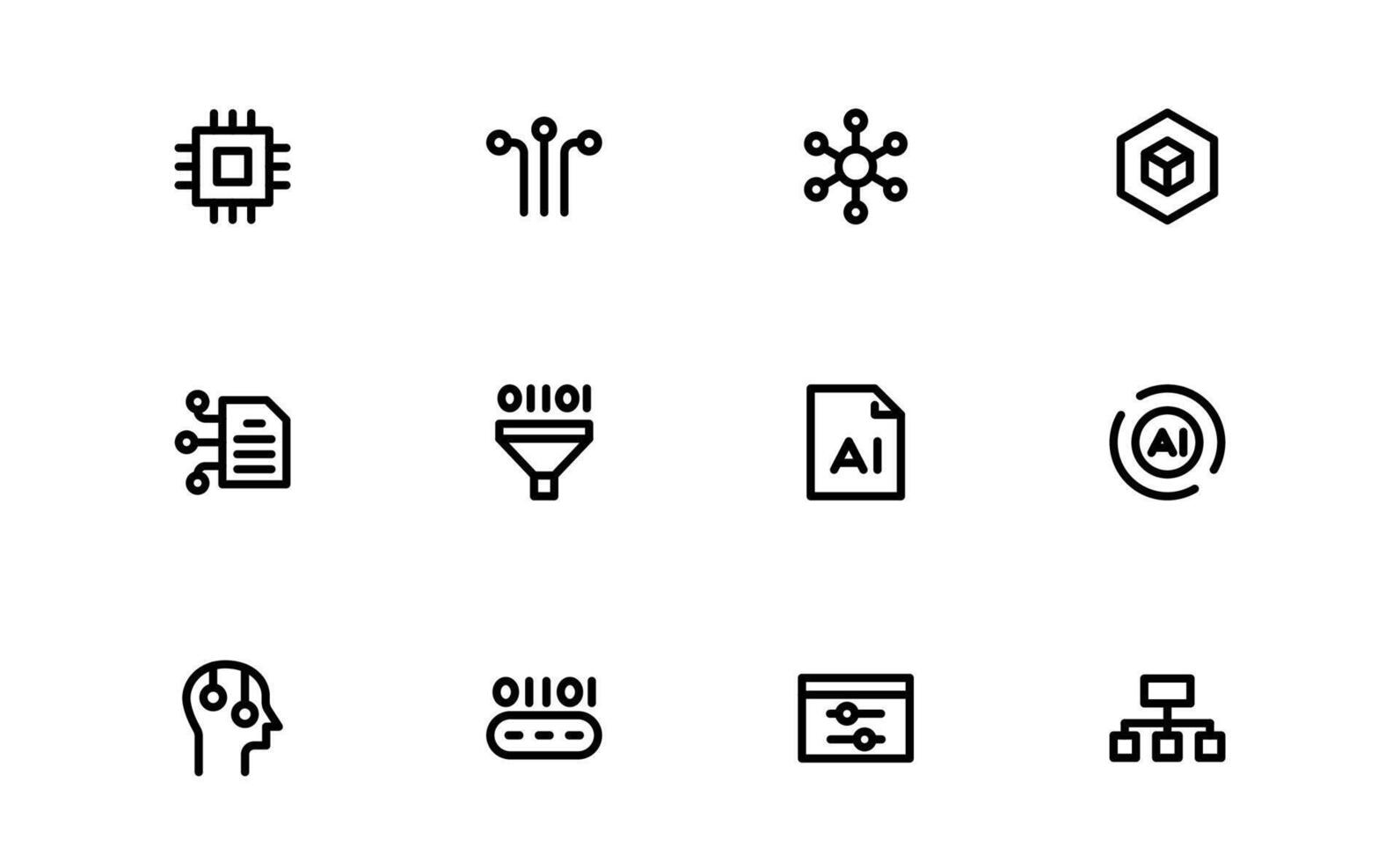 AI and Networking Icon bundle set. High-Quality Illustrations for Machine Learning, Cloud Networking, Data Security, and UI-UX Design Solutions vector