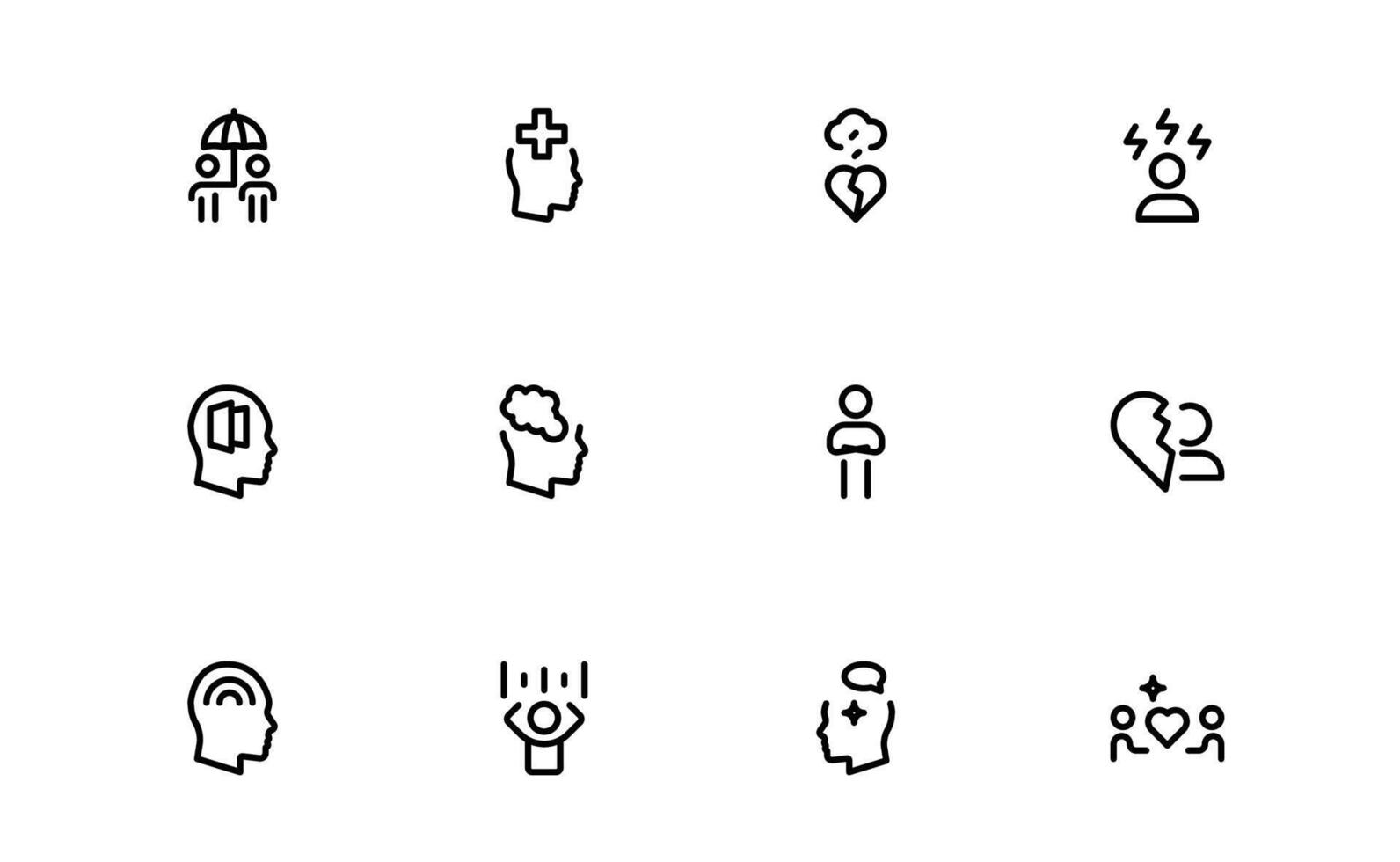 Psychology and Mental Health Icons package bundle. Essential Icons for Therapy, Counseling, and Mental Wellness vector