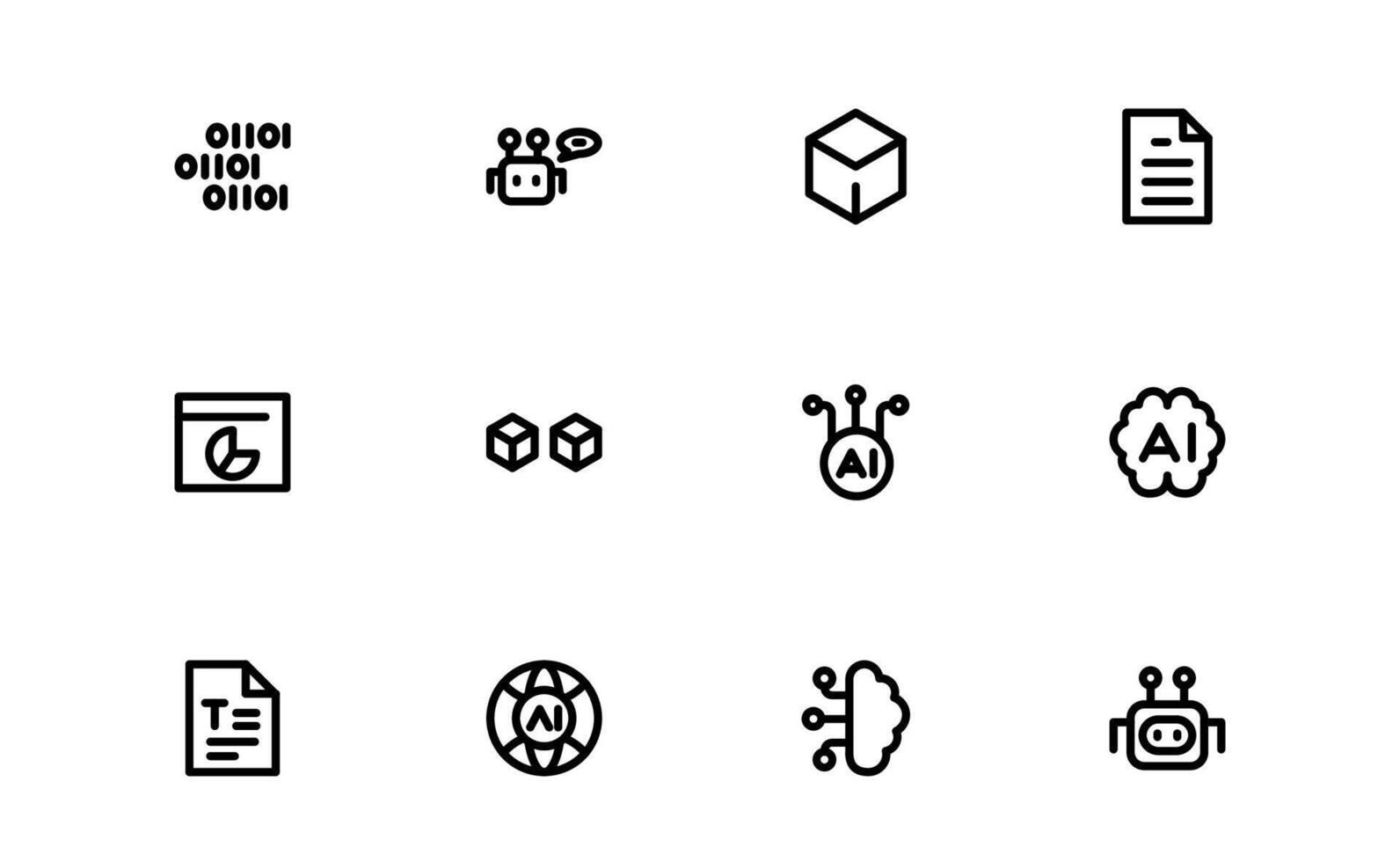 AI and Networking Icon set bundle. High-Quality Illustrations for Machine Learning, Cloud Networking, Data Security, and UI-UX Design Solutions vector
