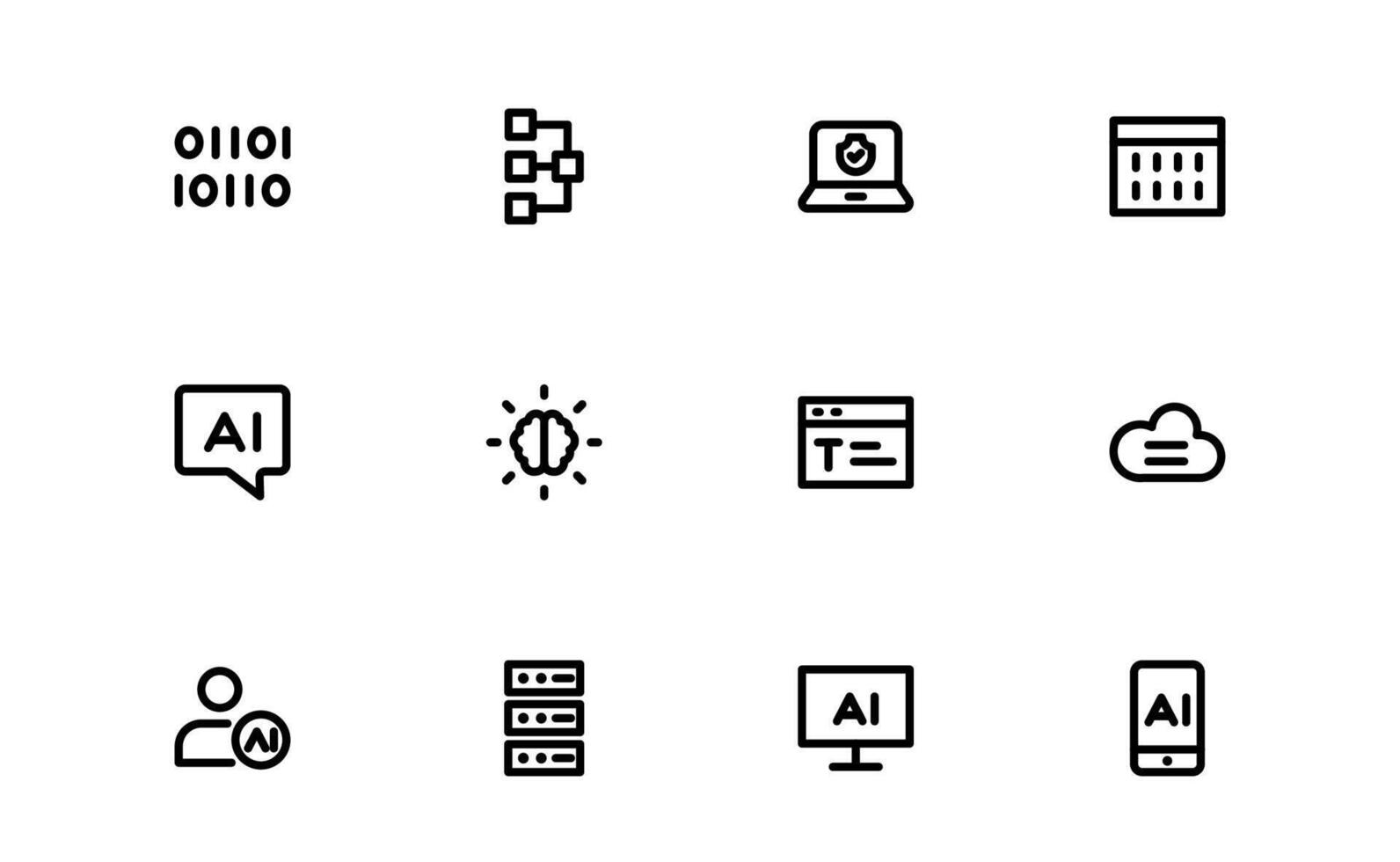 AI and Networking Icon pack collection. High-Quality Illustrations for Machine Learning, Cloud Networking, Data Security, and UI-UX Design Solutions vector