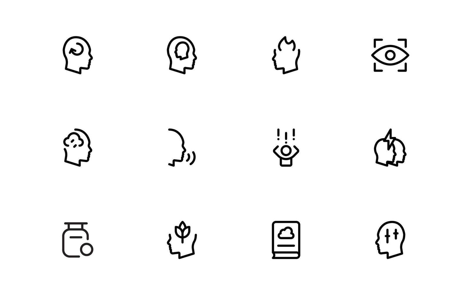 Psychology and Mental Health outline Icons Set. Essential Icons for Therapy, Counseling, and Mental Wellness vector