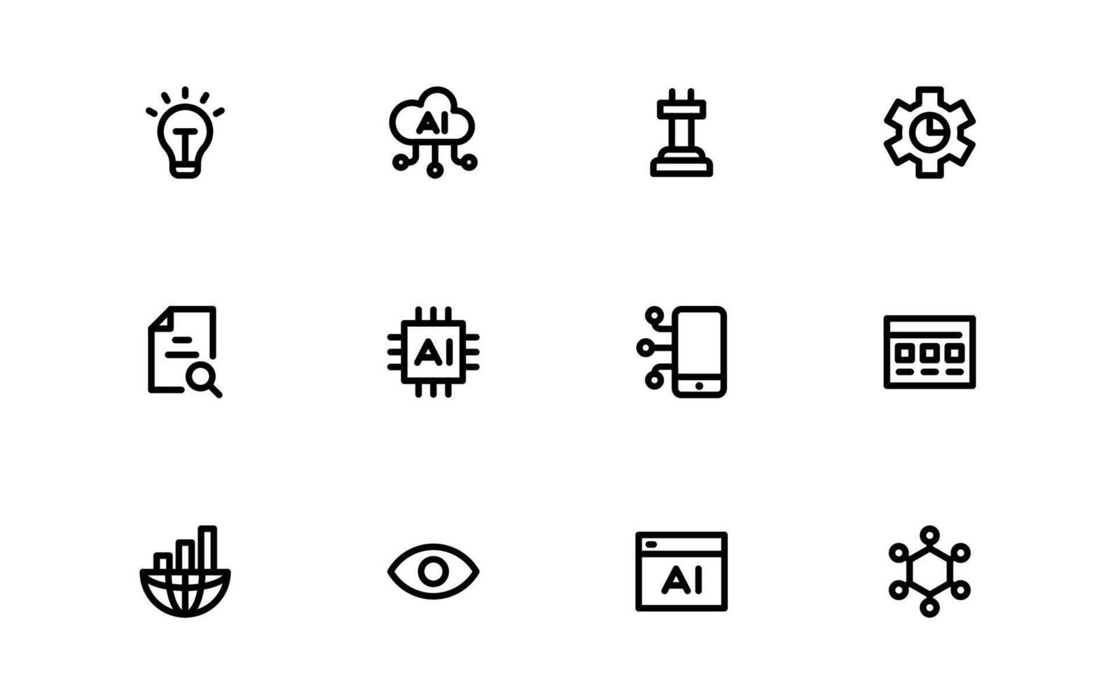 AI and Networking Icon bundle collection. High-Quality Illustrations for Machine Learning, Cloud Networking, Data Security, and UI-UX Design Solutions vector