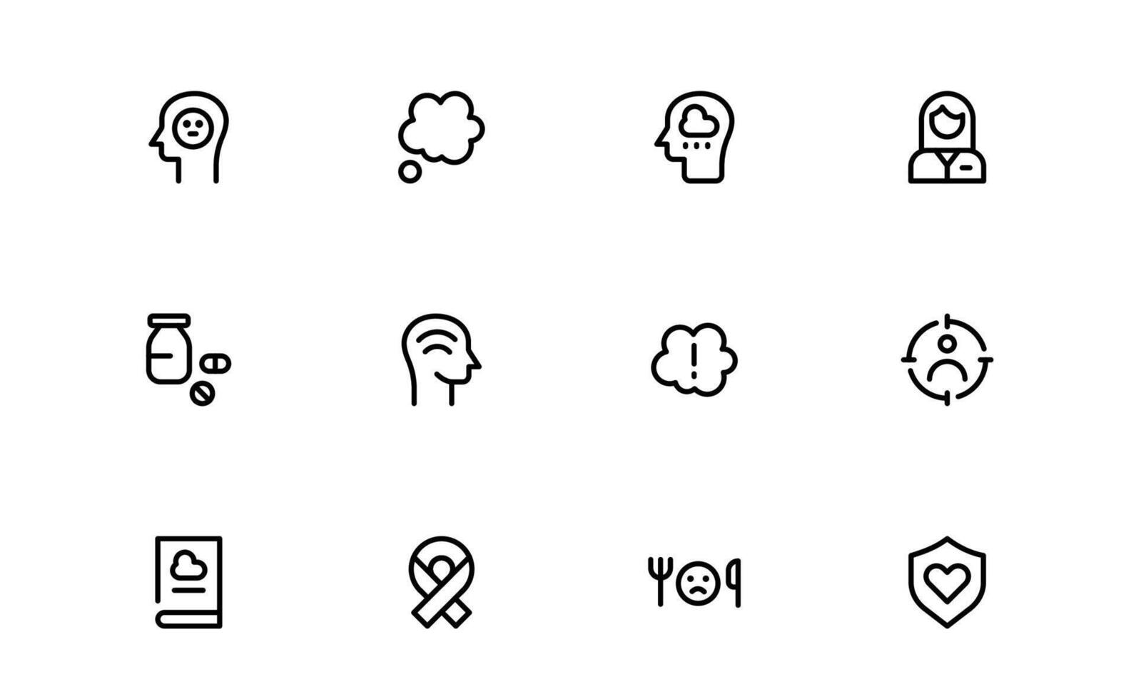 Professional Psychology and Mental Health line Icons Set. Essential Icons for Therapy, Counseling, and Mental Wellness vector