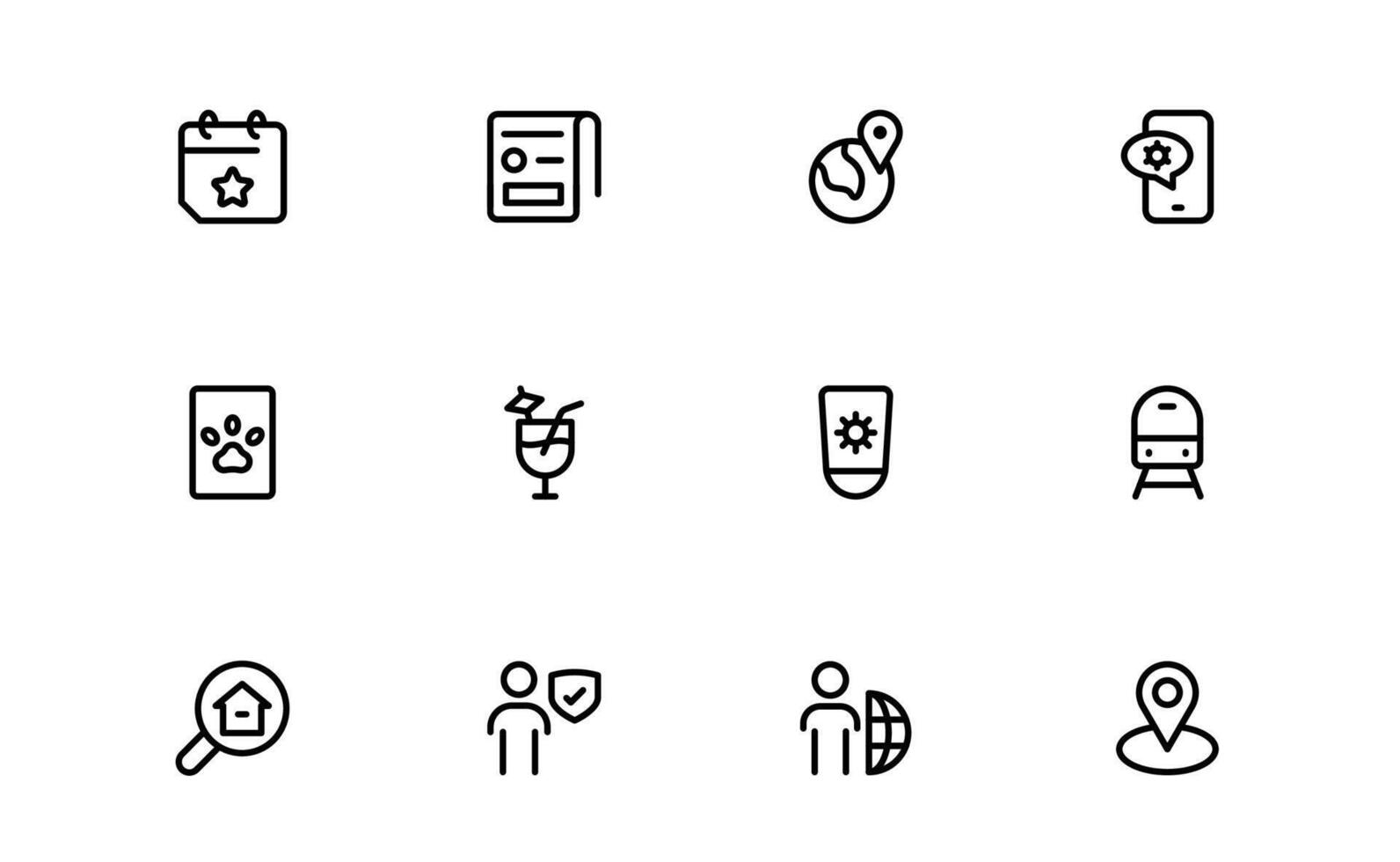 Vacation and Travel Icon bundle package. High-Quality Icons for Trip Planning, Exploration, and Travel Experiences vector