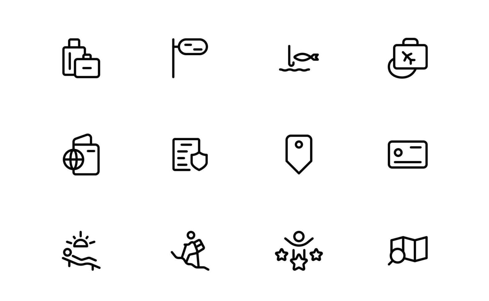 Vacation and Travel Icon Collection.Premium High-Quality Icons for Trip Planning, Exploration, and Travel Experiences vector