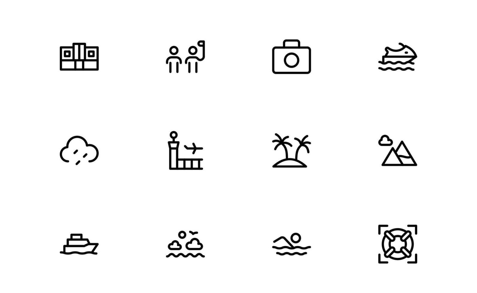 Vacation and Travel Icons set pack. High-Quality Icons for Trip Planning, Exploration, and Travel Experiences vector