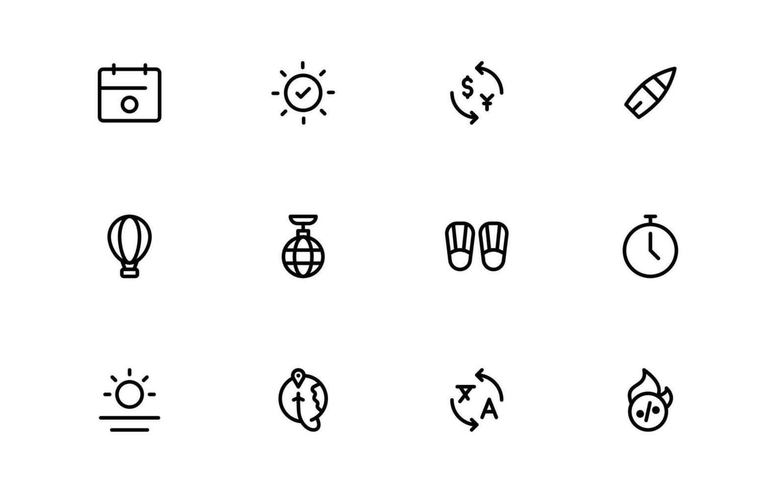Vacation and Travel Icon bundle Collection. High-Quality Icons for Trip Planning, Exploration, and Travel Experiences vector