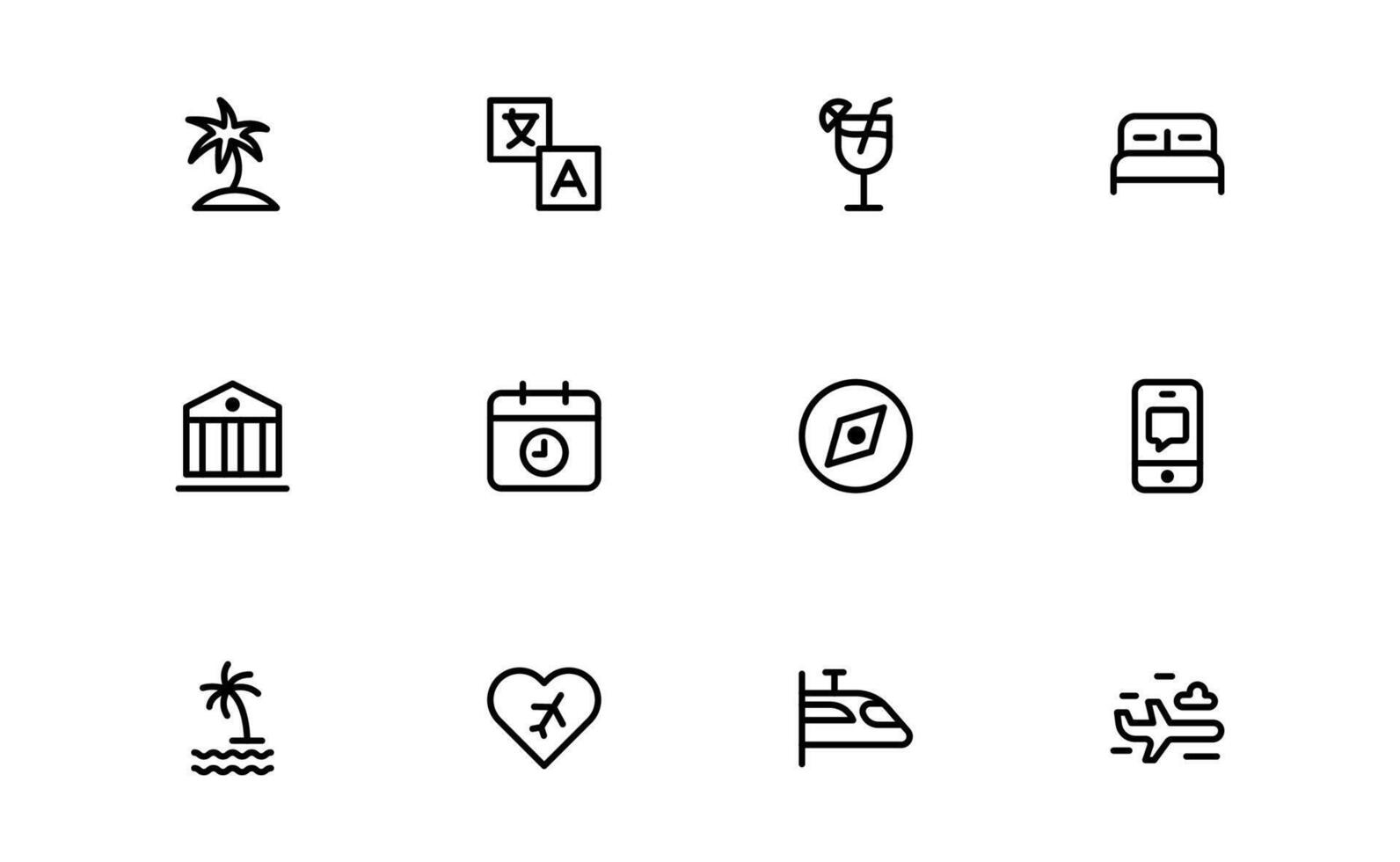 Premium Vacation and Travel Minimal Icon Collection. High-Quality Icons for Trip Planning, Exploration, and Travel Experiences vector