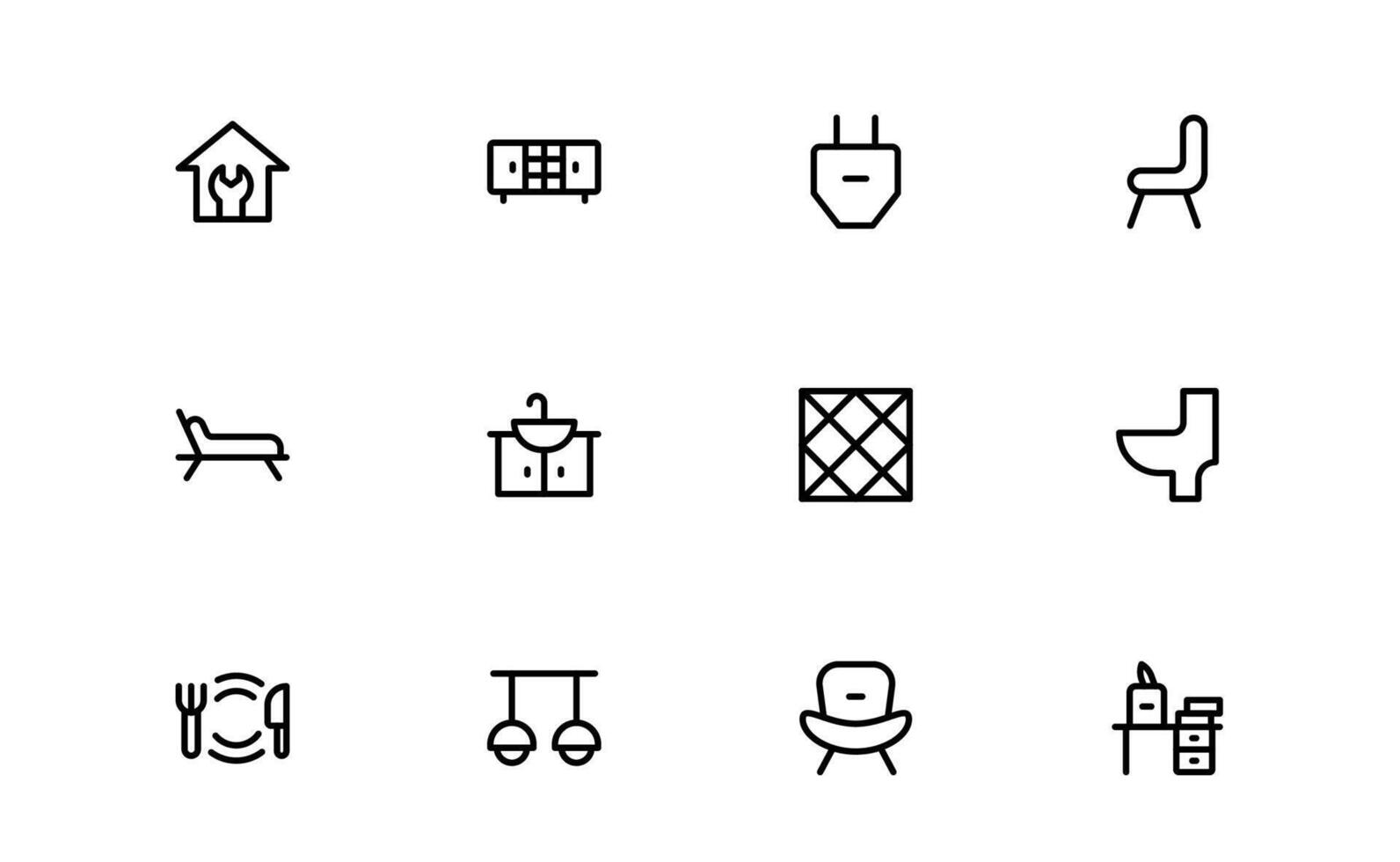 Home Decor and Interior Design Icon bundle Pack. Perfect Icons for Living Spaces, Decoration, and Home Styling vector