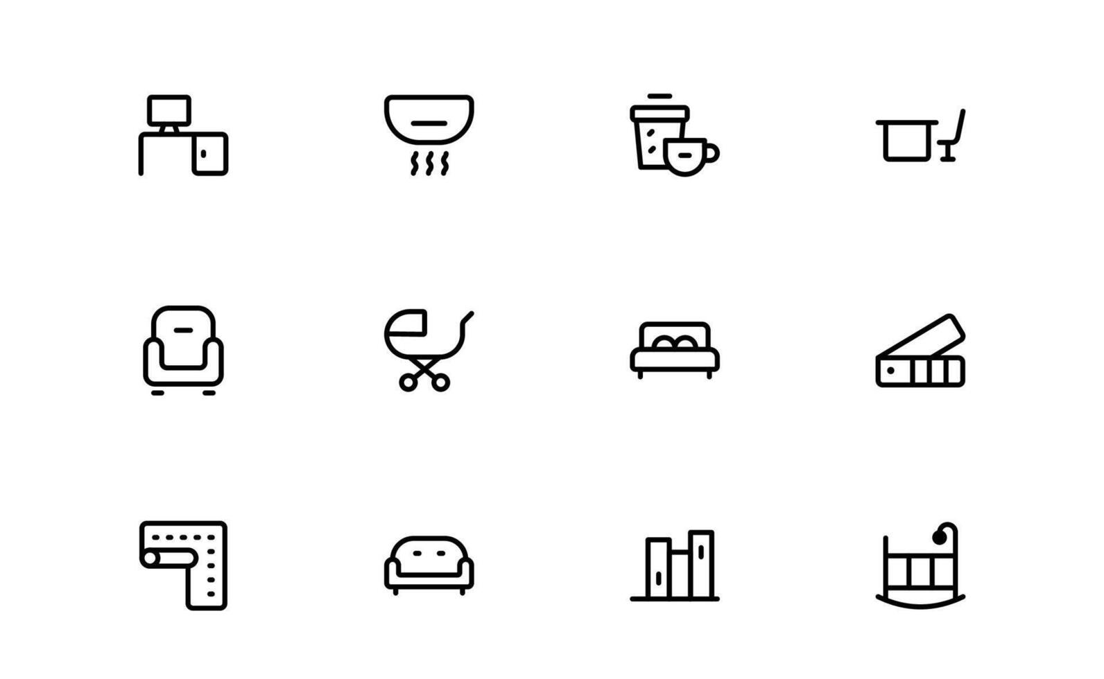 Professional Home Decor and Interior Design Icon Pack. Perfect Icons for Living Spaces, Decoration, and Home Styling vector