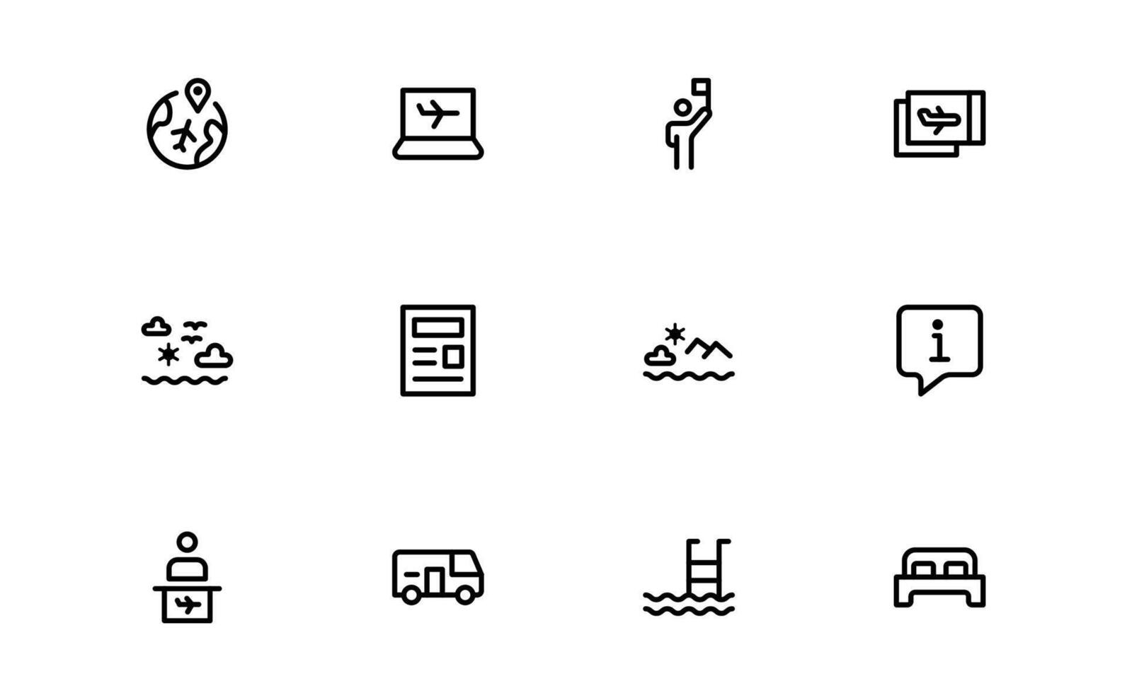 Premium Vacation and Travel Editable Icon set package. High-Quality Icons for Trip Planning, Exploration, and Travel Experiences vector