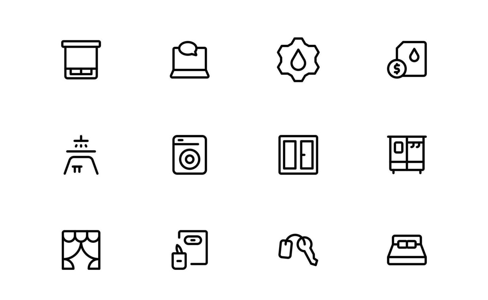 Home Decor and Interior Design Icon set bundle. Perfect Icons for Living Spaces, Decoration, and Home Styling vector