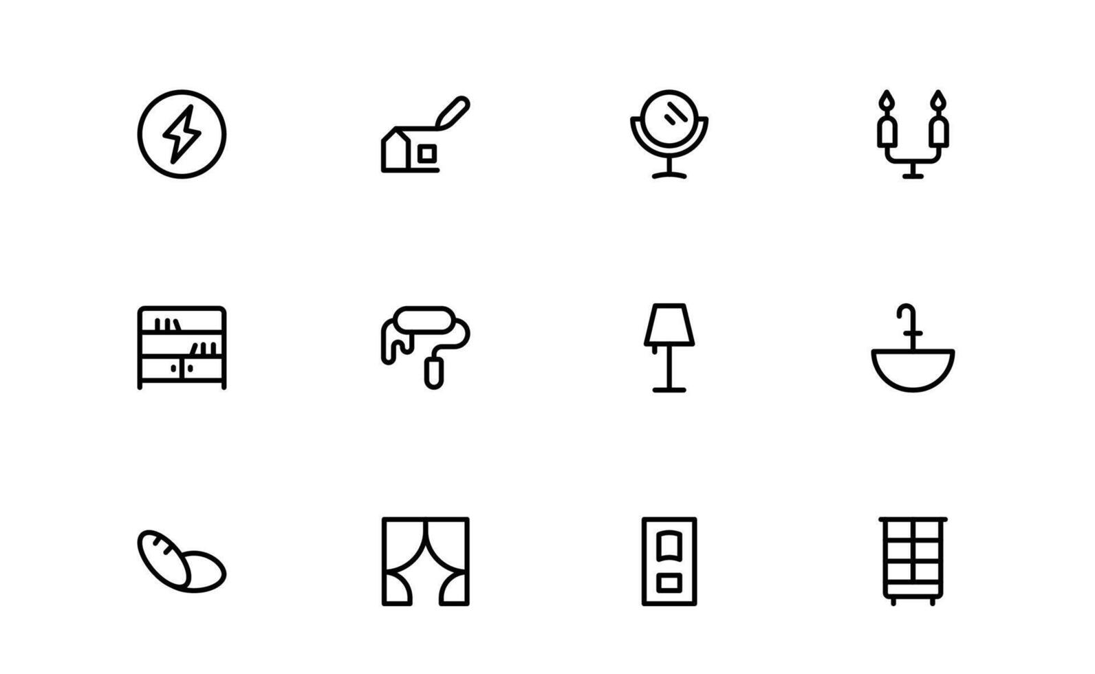 Home Decor and Interior Design Icon Pack collection. Perfect Icons for Living Spaces, Decoration, and Home Styling vector