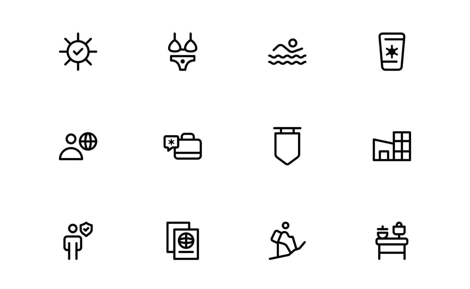 Premium Vacation and Travel line Icon Collection. High-Quality Icons for Trip Planning, Exploration, and Travel Experiences vector