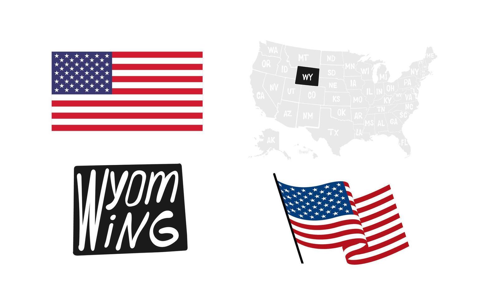 Wyoming State. USA flag. Map of the USA vector