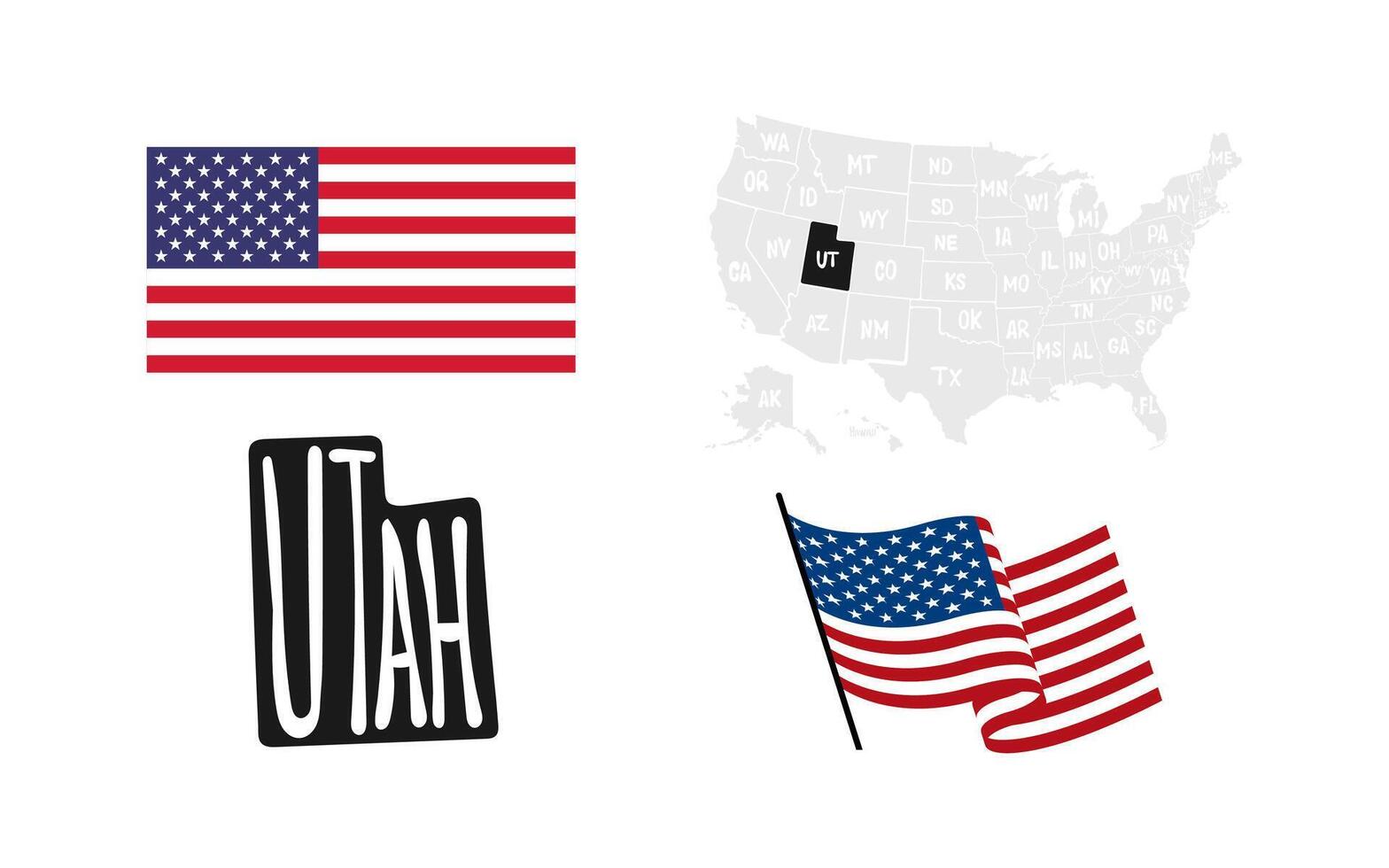 Utah State. USA flag. Map of the USA vector