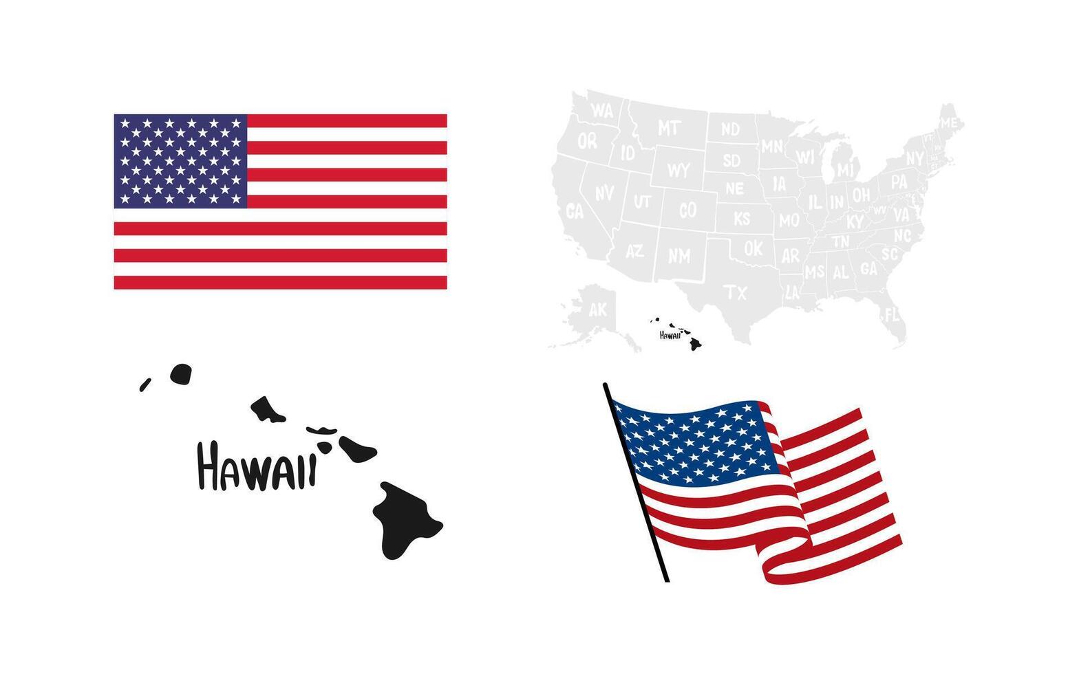 Hawaii. USA flag. Map of the USA vector