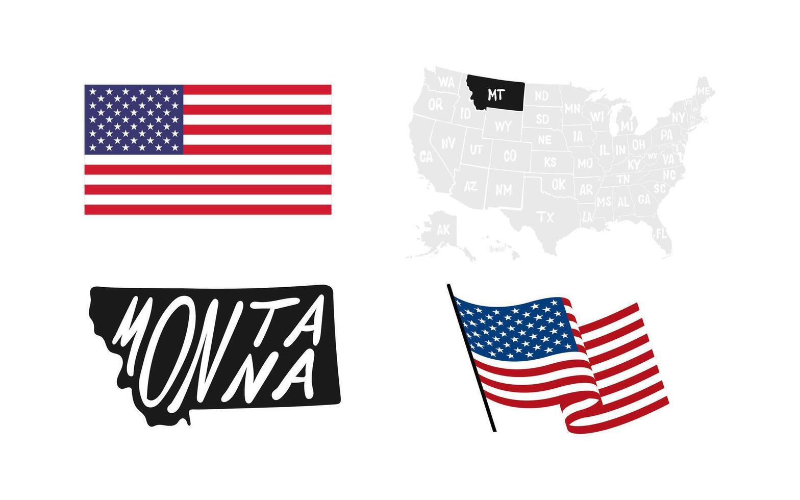 Montana State. USA flag. Map of the USA vector