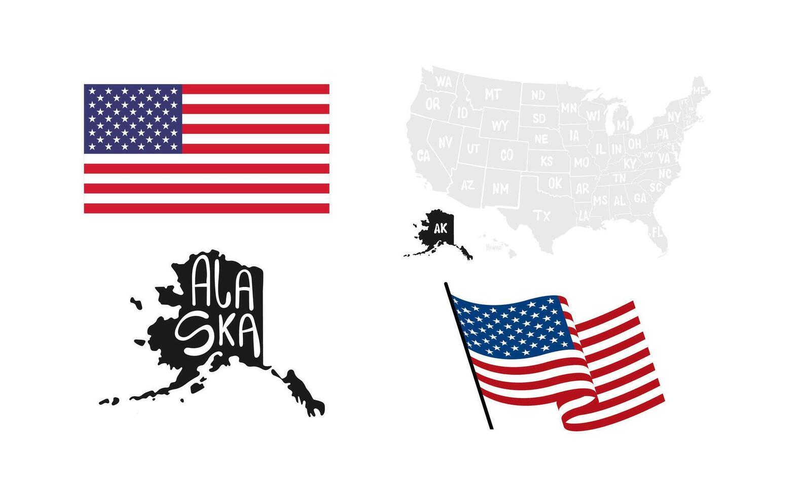 Alaska. USA flag. Map of the USA vector