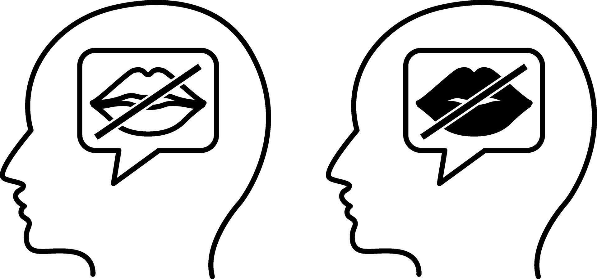 Speech Impaired Icons. Black and White Illustrations. Human Head and Mouth. Speech Impairment That Prevents a Person from Speaking. Disability Concept vector