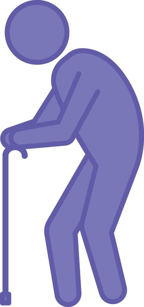 Colored Cane Icon. Illustration. Bent Old Man Leaning on Cane. Illness, Medicine. Disability Concept vector