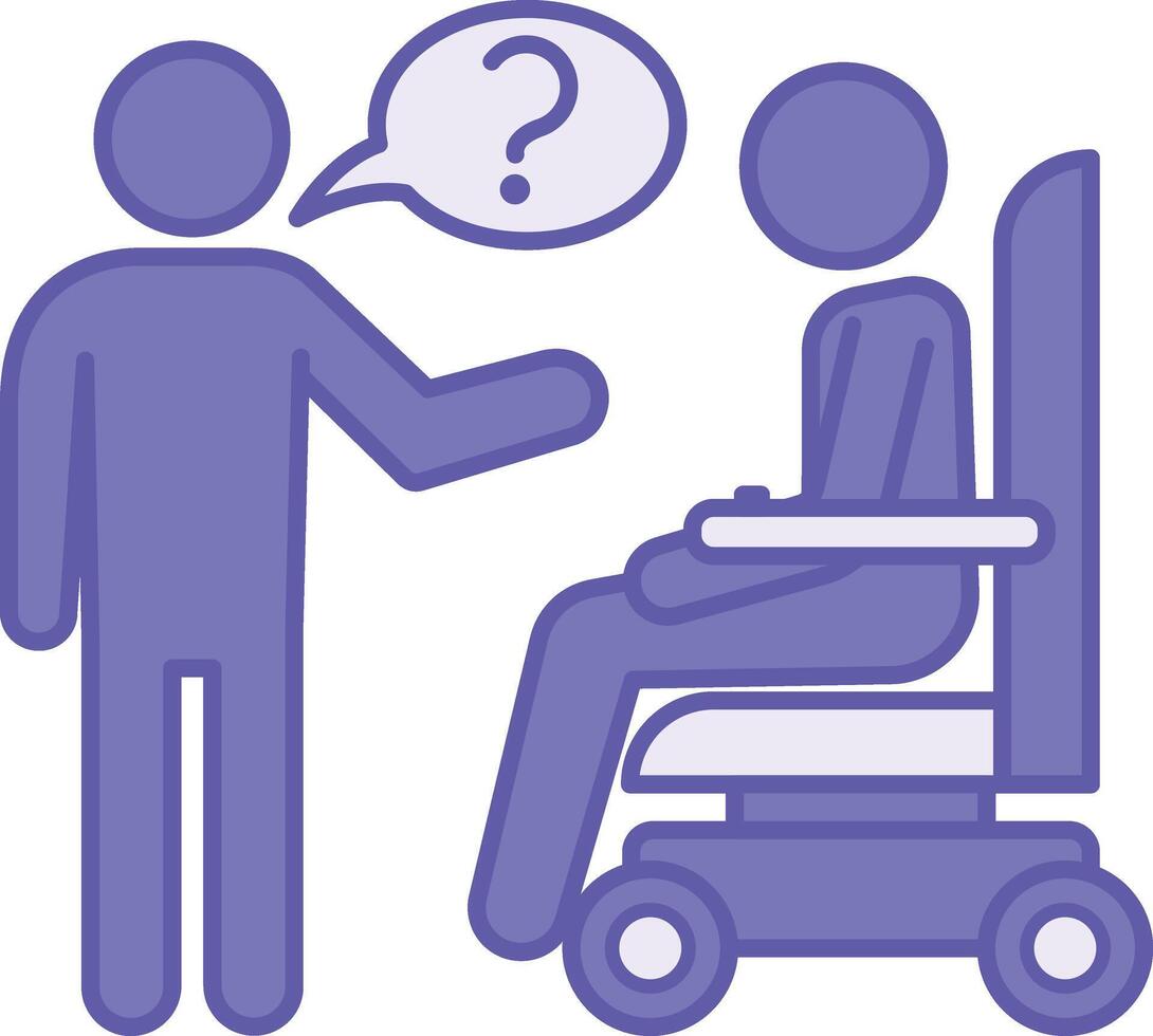 Colored Assistance Icon. Illustration. Medical Help. Man Asking Question To Sick Man In Wheelchair. Disability Concept vector