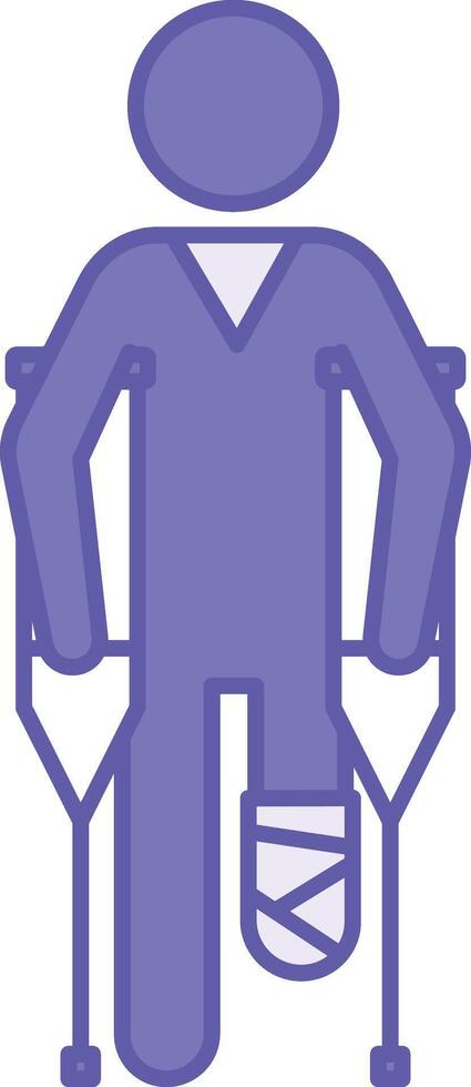Colored Crutches Icon. Illustration. Man With Leg Cast Moves On Crutches. Injury, Illness, Medicine. Disability Concept vector