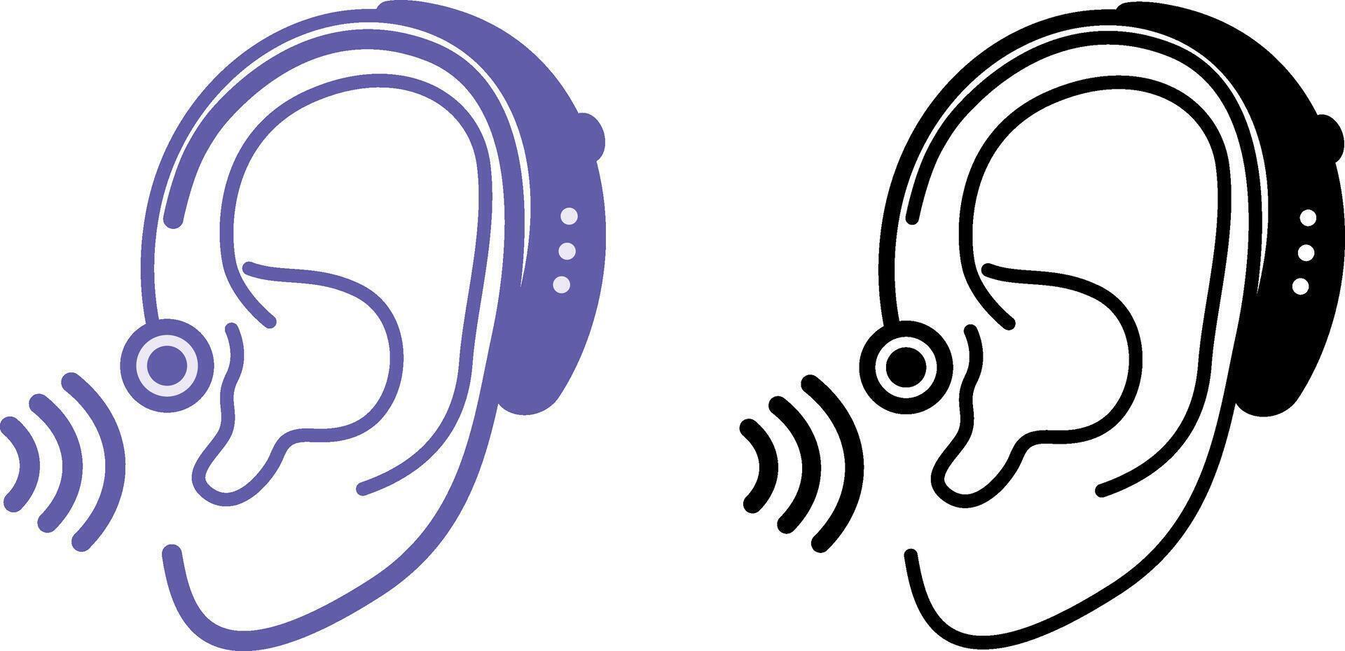 Hearing Aid Icons. Illustration. Electronic Device for Sound Amplification for Hearing Impaired People. Behind the Ear. Disability Concept vector