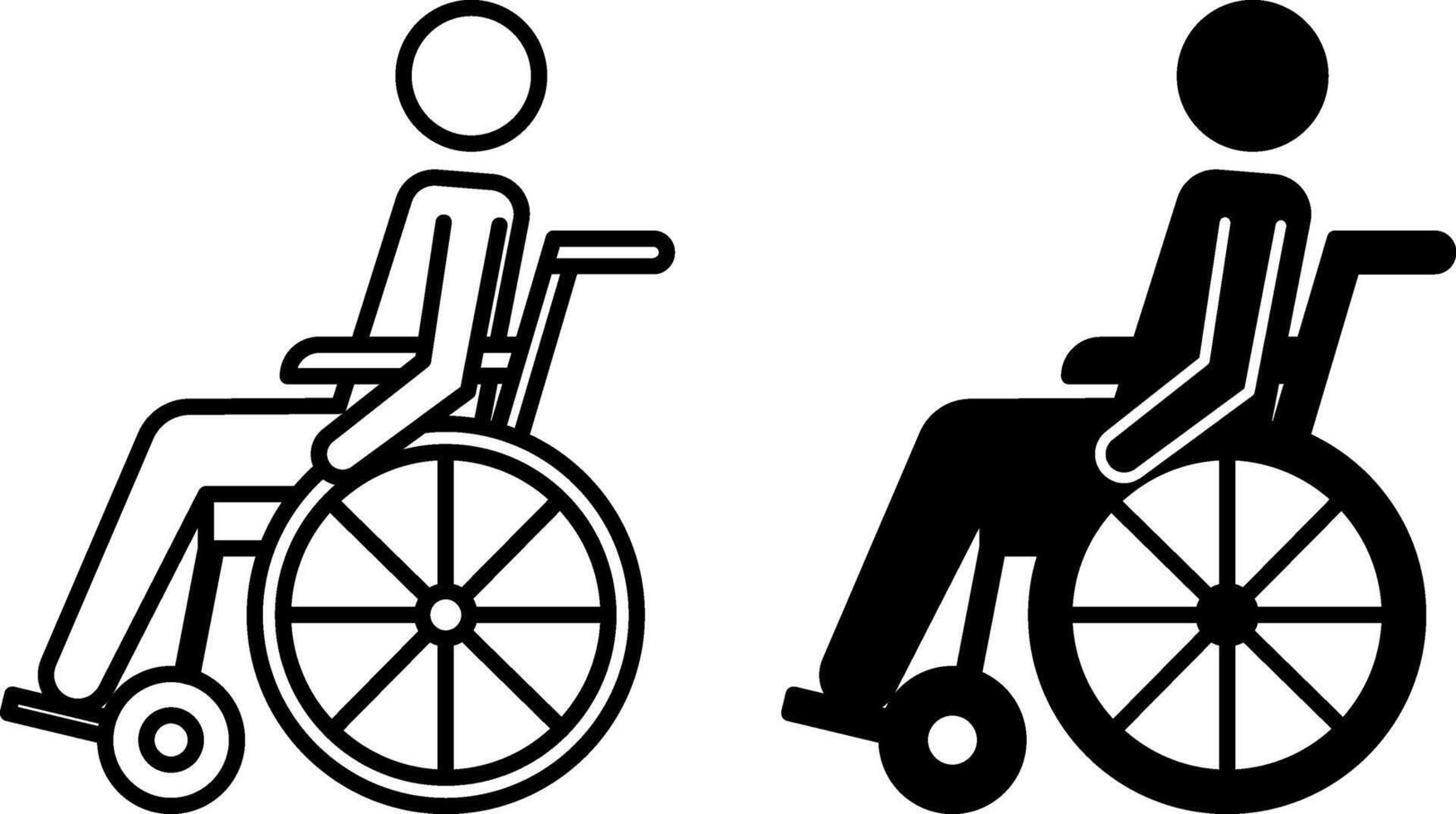Disabled Icons. Black and White Illustrations. Man Riding Wheelchair. Person Disabled Due to Illness. Medicine, Accessibility. Disability Concept vector