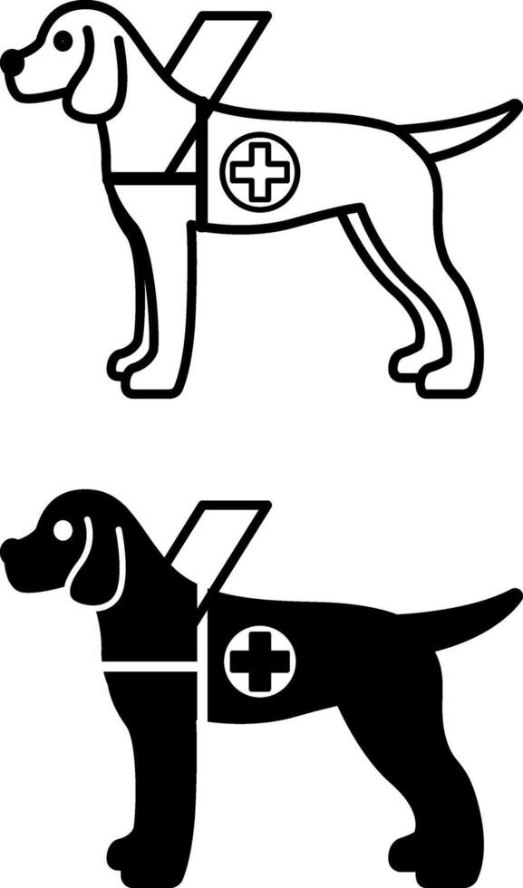 Guide Dog Icons. Black and White Illustration. A Specially Trained Animal That Helps Blind People Move. Disability Concept vector