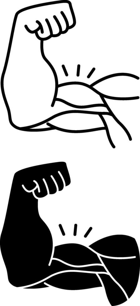 Muscle Icons. Black and White Illustration. Human Body Organ Consisting of Tissue and Capable of Contraction. Strong Arm, Biceps. Concept Anatomy vector