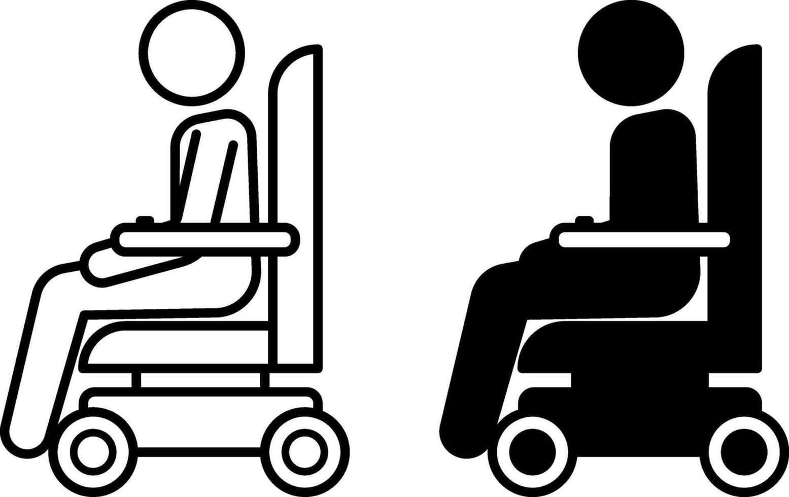 Mobility Aid Icons. Black and White Illustration. Disabled Person on Wheelchair Scooter. Medicine, Accessibility. Disability Concept vector