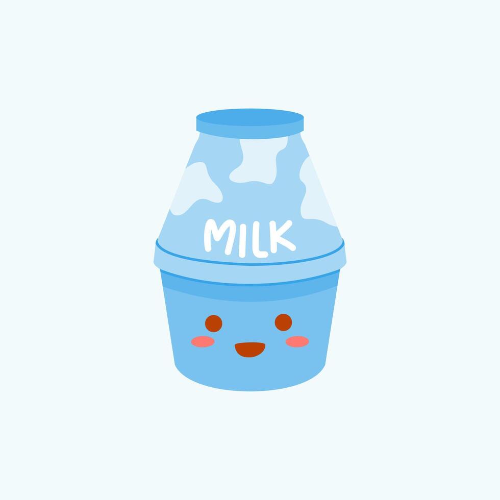 Cute Korean Plain Milk Bottle with Face. Cartoon milk Character Illustration vector