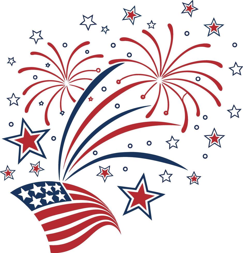 USA Map Formed with Fireworks Minimal Independence Day vector
